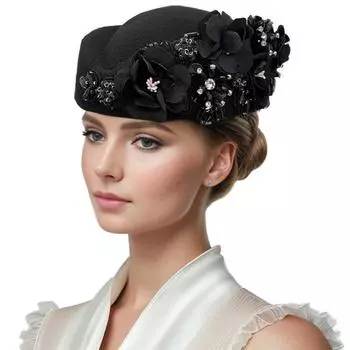 1 шт. фетровые винтажные береты с цветком, шляпа стюардессы, тюрбан для самолета, праздничная шапка-бини, мягкая церковная женская шапка