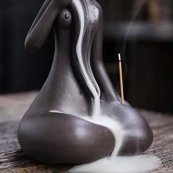 1 шт. Фиолетовая глиняная курильница с обратным потоком, украшением для йоги и эффектом водопада для домашнего декора для медитации дзен - без благовоний