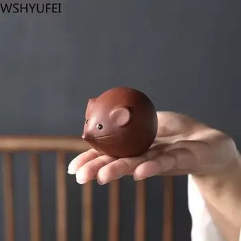 1 шт. Фиолетовая глиняная статуэтка для чайного питомца в виде милой маленькой мышки, эксклюзивная статуэтка для чая, украшение для чая Улун, аксессуары для домашнего чайного декора 6.3x4.8cm