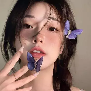 1 шт. Фиолетовая синяя заколка для волос в виде бабочки, разноцветная челка со стразами, боковые шпильки для женщин и девочек, челка, заколки для хвоста