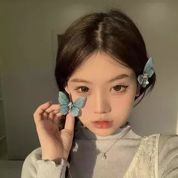 1 шт. Фиолетовая синяя заколка для волос в виде бабочки, разноцветная челка со стразами, боковые шпильки для женщин и девочек, челка, заколки для хвоста