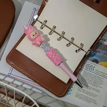 1 шт. Флокирование Лабубу Каваи бисерные ручки струнные милые мультяшные шариковые ручки канцелярские принадлежности для студентов офисные принадлежности подарки розы красного