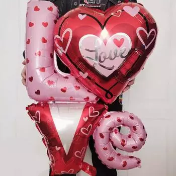 1 шт. Фольгированный воздушный шар с надписью «Любовь» на День святого Валентина — разноцветное сердце и буквенно-цифровой дизайн, подходит для украшения свадьбы, помолвки и карнавала 1
