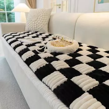 1 шт. Французская легкая роскошная толстая прямая клетчатая плюшевая нескользящая диванная подушка 70x150cm темные хаки