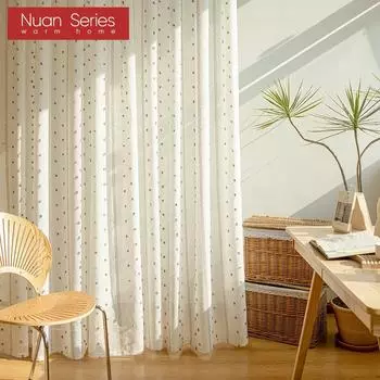 1 шт., французская романтика, полосатый тюль в горошек, коричневая оконная прозрачная занавеска, имитация льняной пряжи для декора гостиной, спальни, серия Nuan W100cm x L130cm коричневый