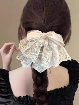 1 шт. Французский романтический кружевной бант Зажим для хвостика Стильный стиль Маленький зажим-краб Заколка для волос Аксессуары для волос Головной убор
