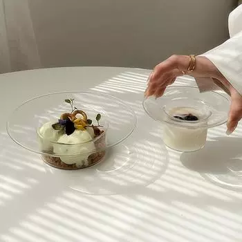 1 шт. Фруктовая салатница, прозрачная миска для завтрака, кухонные принадлежности, стеклянная миска, креативная миска в форме соломенной шляпы, принадлежности для послеобеденного чая, 2 размера S