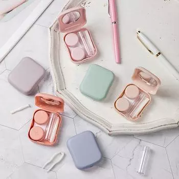 1 шт. футляр для контактных линз с зеркалом для женщин, мини-контейнер для контактных линз, сумка для путешествий на открытом воздухе бежевый