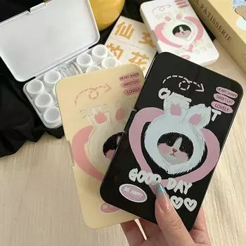 1 шт. футляр для контактных линз с зеркалом для женщин, мини-контейнер для контактных линз, сумка для путешествий на открытом воздухе чёрный