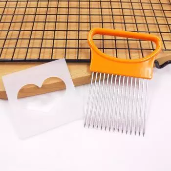 1 шт., гаджет для фруктов из нержавеющей стали, удобный держатель для лука из нержавеющей стали, безопасные инструменты для приготовления картофеля, слайсер, помощь для резки оранжевый