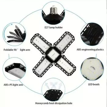 1 шт. Гаражная лампа, ввинчиваемая, деформируемая панель, потолочная лампа для гаража подходит для гаража, мастерской и подвала. белый