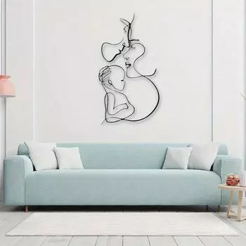 1 шт. гармоничного минималистичного настенного искусства из металла «Отец и мать целуют ребенка» — современный домашний декор для спальни, гостиной или ванной комнаты. TY7364 разноцветный