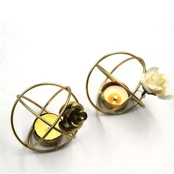 1 шт. Геометрический железный подсвечник с цветочным декором, можно использовать в качестве домашнего украшения для вечеринок, свадеб, праздников A
