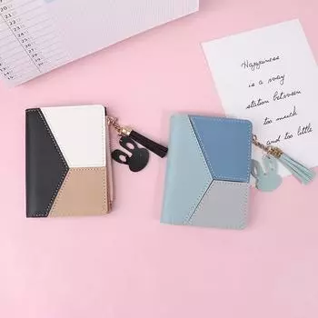 1 шт., геометрический женский симпатичный кошелек, карманный кошелек, держатель для карт, лоскутный кошелек, женский короткий кошелек, сумка для денег розовый