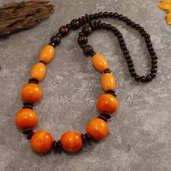 1 шт. Геометрическое круглое ожерелье из бисера, винтажный стиль, деревянные украшения, модный аксессуар из массивных бусин оранжевый