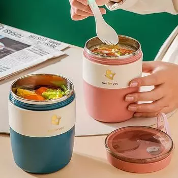 1 шт. герметичная изолированная коробка для завтрака с крышкой-ложкой, устойчивая к ржавчине, полипропиленовый материал, безопасная для использования в микроволновой печи, чашка для завтрака pp темно-синий