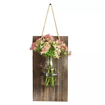 1 шт. Гидропонная ваза в деревенском стиле, прямоугольник, свежее стекло, оригинальность, зеленые растения, подвесные украшения, доска