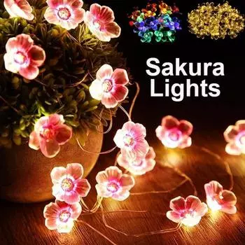 1 шт. гирлянда с цветком вишни на батарейках для спальни, комнаты, гардеробной, забора, дерева, двора, декора, атмосферного освещения 1m 10led
