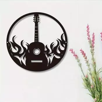 1 шт. Гитара настенное искусство, гитара металлический знак, гитарист подарочный оркестр, декор комнаты музыкальный инструмент знак, современный настенный декор чёрный