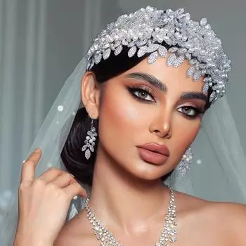 1 шт., гламурная повязка на голову со стразами, элегантная повязка на голову в форме листа, украшенная искусственным жемчугом, повязка для волос, аксессуары для волос для женщин, тиара невесты, головной убор
