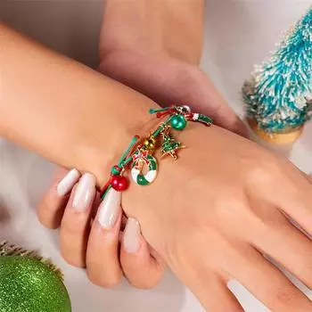 1 шт., годовые украшения, веселый рождественский многоцветный браслет для женщин, Санта-Клаус, рождественская елка, лось, трость, колокольчик, браслеты с подвеской