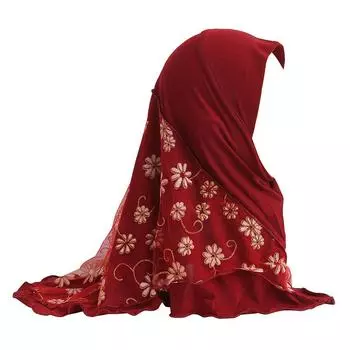 1 шт. головной платок с цветком, платок-хиджаб для девочек, красивый детский головной убор из ледяного шелка, однотонный, мусульманский