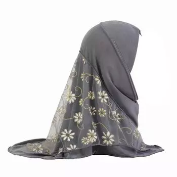 1 шт. головной платок с цветком, платок-хиджаб для девочек, красивый детский головной убор из ледяного шелка, однотонный, мусульманский