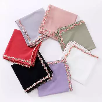 1 шт. головной убор, цветочная шаль, кружево, бисер, модный искусственный жемчуг, женский головной убор, мусульманский хиджаб, квадратный шарф, шифоновый тюрбан фиолетовый