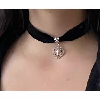 1 шт., готическое колье с подвеской в виде креста и сердца, черное, красное бархатное колье, ювелирные изделия в стиле панк для женщин и девочек чёрный