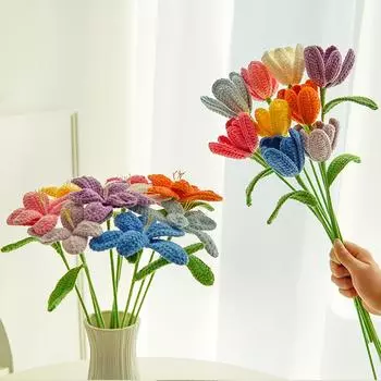 1 шт. Готовые изделия Тюльпаны Букеты ручной работы Подарки Украшения для дома Шерстяные цветы