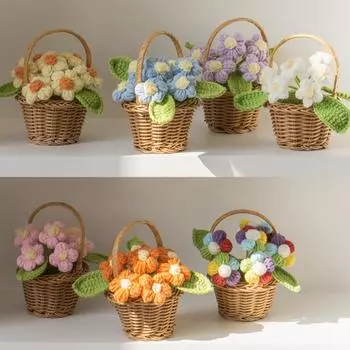 1 шт. готовые вязаные цветы настольное украшение орнамент ручная работа шерстяная пряжа цветочная корзина сделай сам искусственное растение милое фиолетовый
