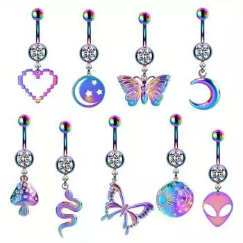 1 шт., градиент из нержавеющей стали, синий, фиолетовый, животное, планета, кольцо в пупке, украшение для пирсинга пупка в виде чужеземца