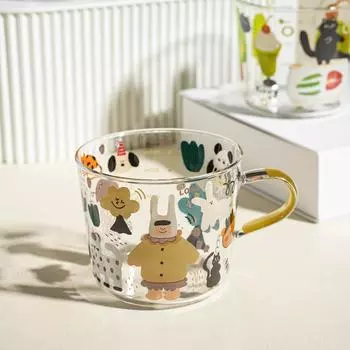 1 шт. Граффити Мультяшный Граффити с ручкой Термостойкое боросиликатное стекло Чашка для завтрака Стакан для сока other