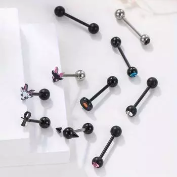 1 шт., гвоздь в стиле темного панка, козлиная голова, циркон, двойная головка, круглый шар, язык с гантелью, кольцо для языка, ювелирные изделия 1.6mm