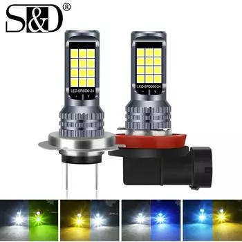 1 шт. H1 H3 H7 H8 H11 светодиодные противотуманные фары двухцветные 24SMD 3030 HB3 9005 светодиодные противотуманные фары HB4 9006 DRL дневные ходовые огни H1 белый