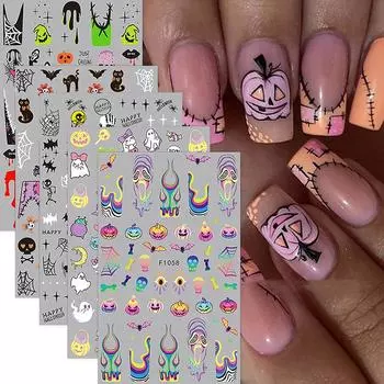 1 шт. Хэллоуин 3D Сердце Паутина Наклейка для ногтей Милый праздничный мультяшный дизайн Паук Тыква Призрак Слайдеры для ногтей Маникюр Декор