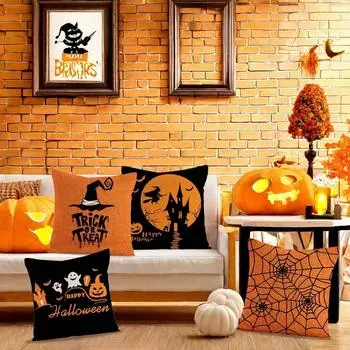 1 шт. Хэллоуин тыква призрак летучая мышь паутина декоративная наволочка, деревенский чехол для подушки, диван, украшение для дома 45x45cm