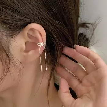 1 шт. Harajuku подвеска-цепочка с бантом серьги Balletcore не прокалывающие серьги модные клипсы-бантики для женщин 1PC Ear Cuff