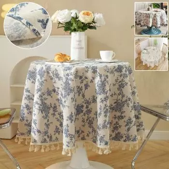 1 шт. хлопковая льняная винтажная скатерть пасторальная цветочная деревенская круглая скатерть для пикника, в помещении и для украшения стола дома Round 60cm