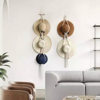 1 шт. хлопковая веревка, плетеная вешалка для шляп, подвесная настенная клипса для хранения, кисточки для шляп, многослойная