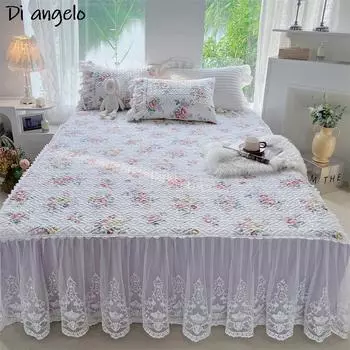1 шт. хлопковое кружево с вышивкой, утолщенное стеганое покрывало, наволочка, чехол для матраса, двойной свадебный подарок, домашний текстиль #/ 1 pc skirt 150x200cm
