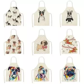 1 шт., хлопковый и льняной кухонный фартук с принтом щенка бульдога, званый ужин, нагрудник для приготовления пищи, фартук для чистки против пятен, унисекс 47x38cm