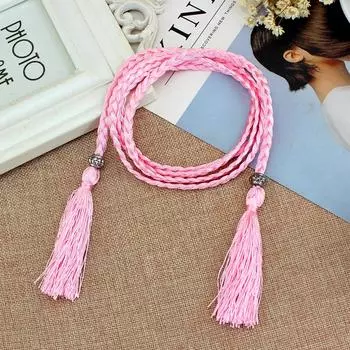 1 шт., хлопковый лен, этнический стиль, хлопок, шелк, праздничный нарядный пояс для молодой девушки, плетеная веревка, завязывание, декоративные веревки, кисточки розовый