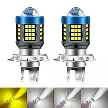 1 шт. ходовые огни для мотоцикла, скутера, H4, светодиодная фара для мотоцикла, CSP, двухцветная, белая, желтая, дальний свет, противотуманная фара белый