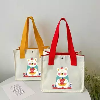 1 шт., холщовая сумка-тоут для мам, простая сумка-тоут с изображением медведя на одно плечо, сумка-бенто, парусная сумка small