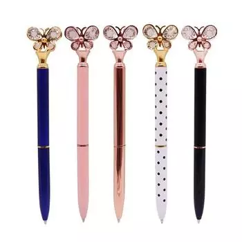 1 шт., хрустальная шариковая ручка-бабочка, металлический наконечник, металлическая шариковая ручка, студенческие офисные канцелярские принадлежности, ручка для письма, черный стержень 1pc Random Color