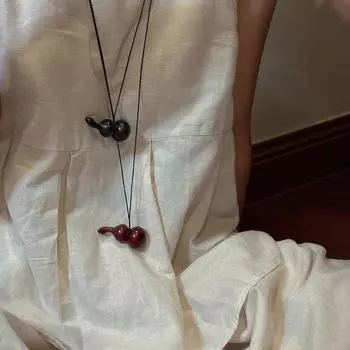 1 шт. Художественное ретро новое китайское деревянное ожерелье в виде тыквы с длинной кожаной веревкой для женщин и девушек, универсальная модная цепочка для свитера