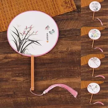 1 шт., художественный ремесленный подарок, круглый веер с длинной ручкой, круглый веер в китайском стиле, сложный классический антикварный веер 5