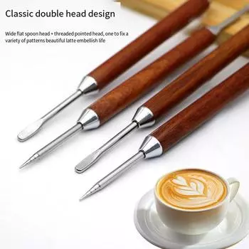 1 шт. Игла для кофе латте с ручкой из розового дерева, гравировальная игла, необычная игла для латте, гравировальная палочка, принадлежности для латте, кофейная утварь