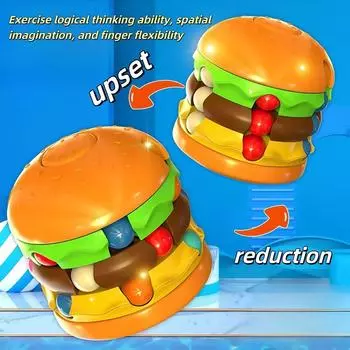 1 шт. Игрушка для декомпрессии «Бургер и картофель фри», вращающаяся на 360° — красочные формы фастфуда, развивает логическое мышление, расслабляющая головоломка для детей и взрослых Fries